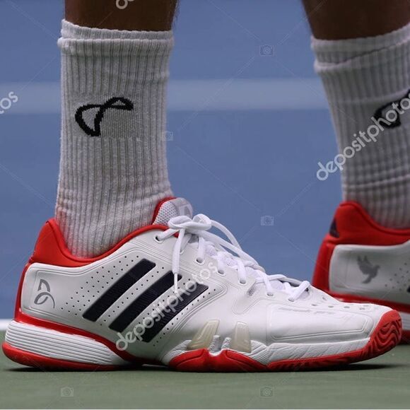 Adidas Barricade Novak Pro Tennis Court Shoes (White/Navy/Red) size Mens 11.5 US main image 6